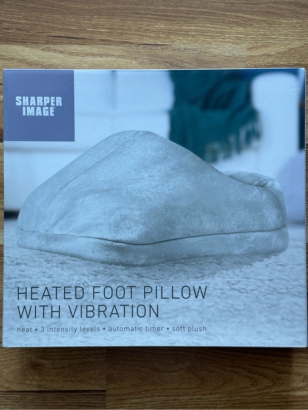 Sharper Image Plush Heated Foot Pillow in Light Gray